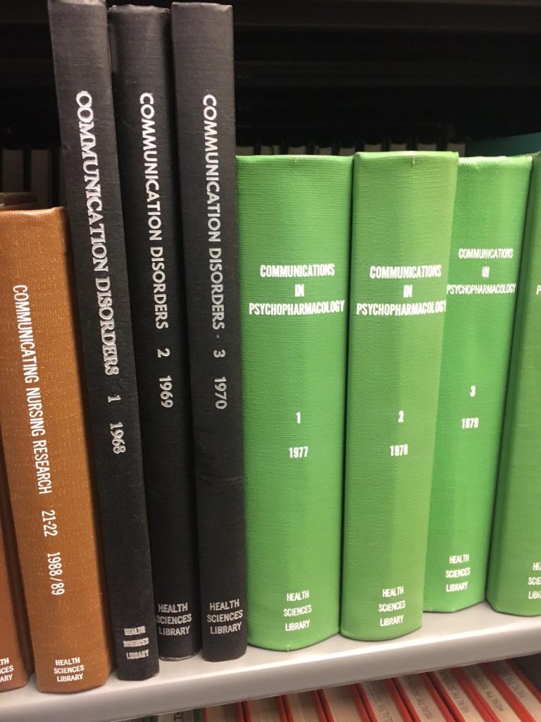 journals on shelf